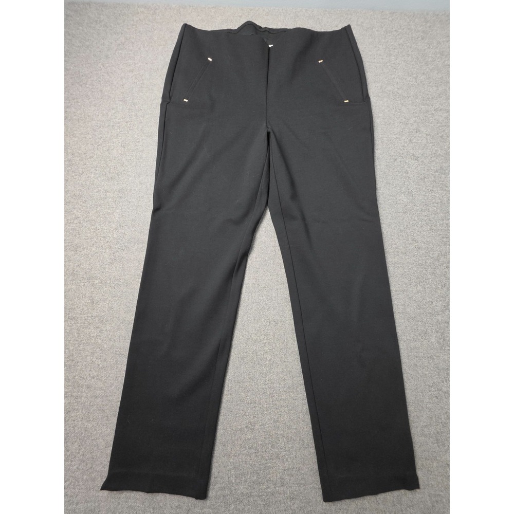 Chico's Ankle Pants Womens 14R Black Stretch Straight Leg Flat Front Pull On